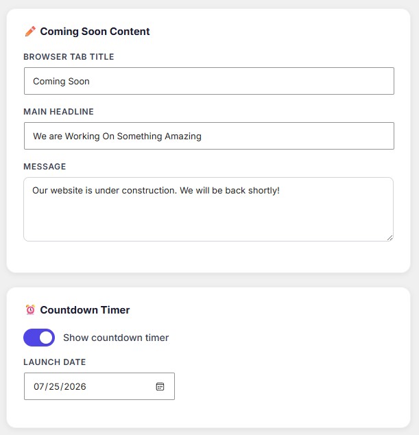 Coming Soon WP Custom Plugin