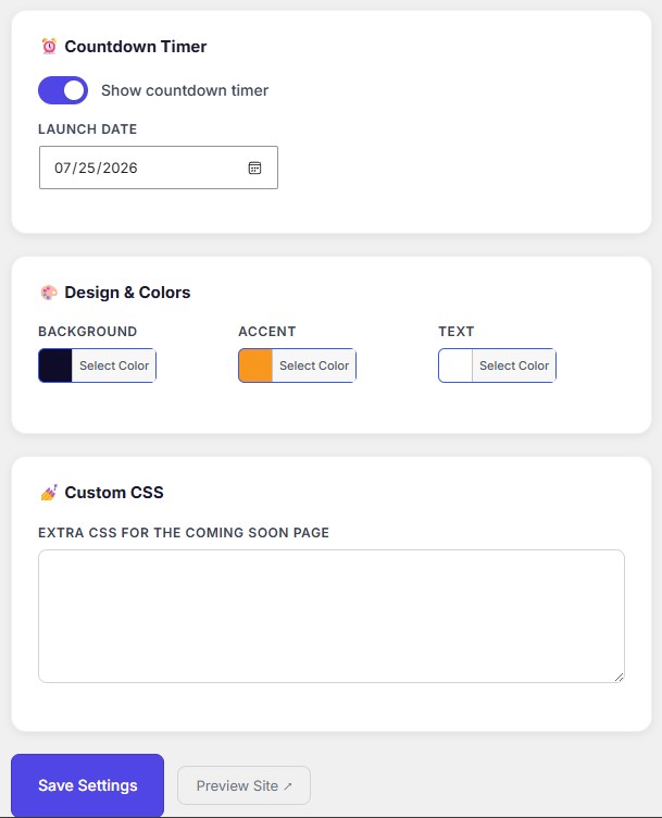 Coming Soon WP Custom Plugin