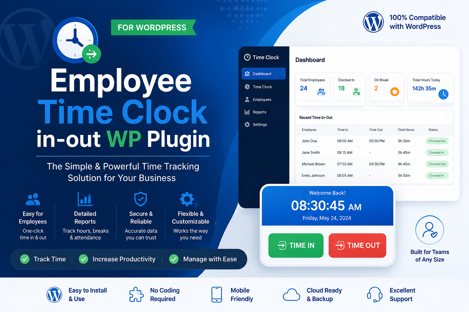 Employee Time Clock in-out WP Plugin